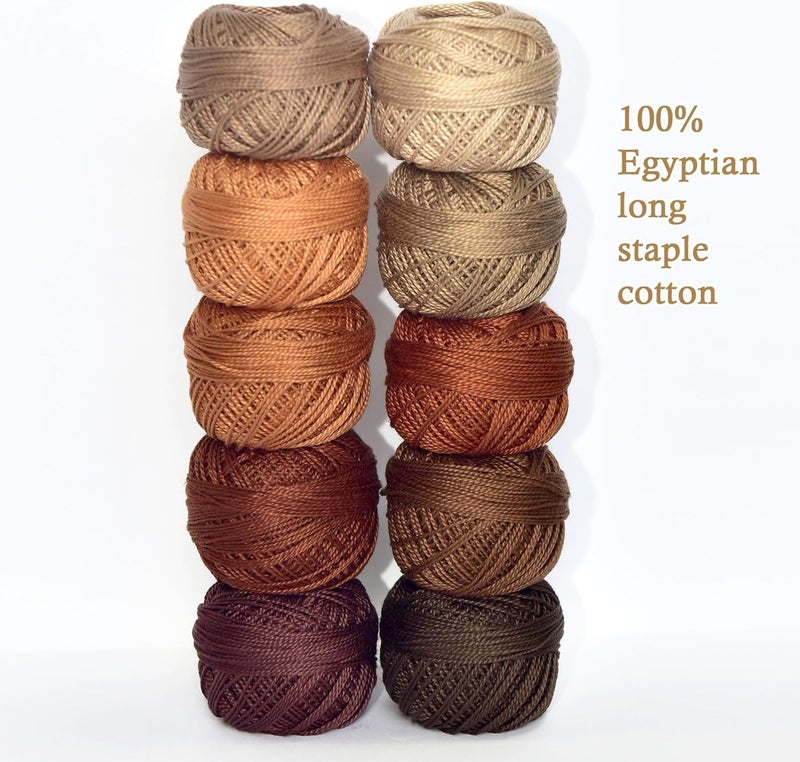 colored bird Double Mercerized Egyptian Long Staple Cotton Pearl Thread Ball 10 Grams Rainbow Color Embroidery Thread 10 Colors per Box for Crochet Hardanger Cross Stitch Hand Embroidery,caffee Series - Image 2